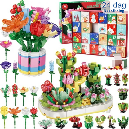 Julbukett Byggbox™ | Blombukett Adventskalender Byggklossar | Julräknare Blind Box