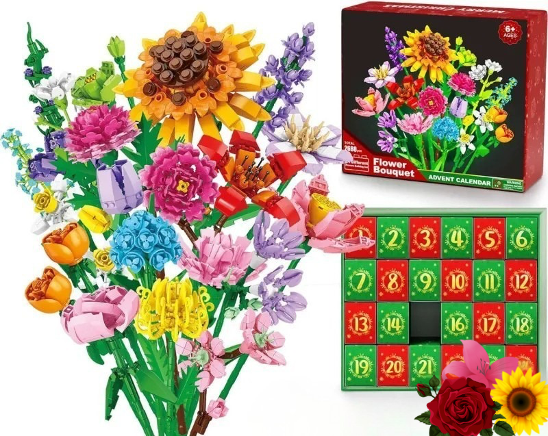 Julbukett Byggbox™ | Blombukett Adventskalender Byggklossar | Julräknare Blind Box