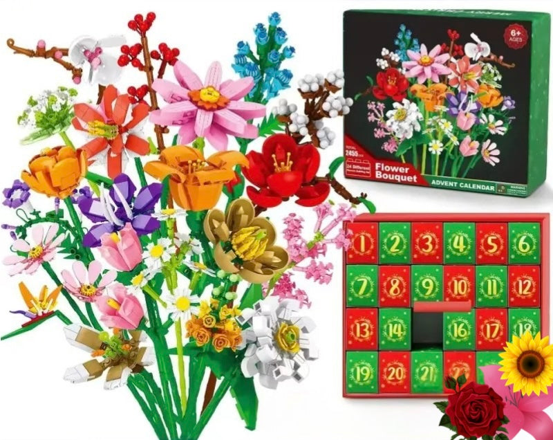 Julbukett Byggbox™ | Blombukett Adventskalender Byggklossar | Julräknare Blind Box